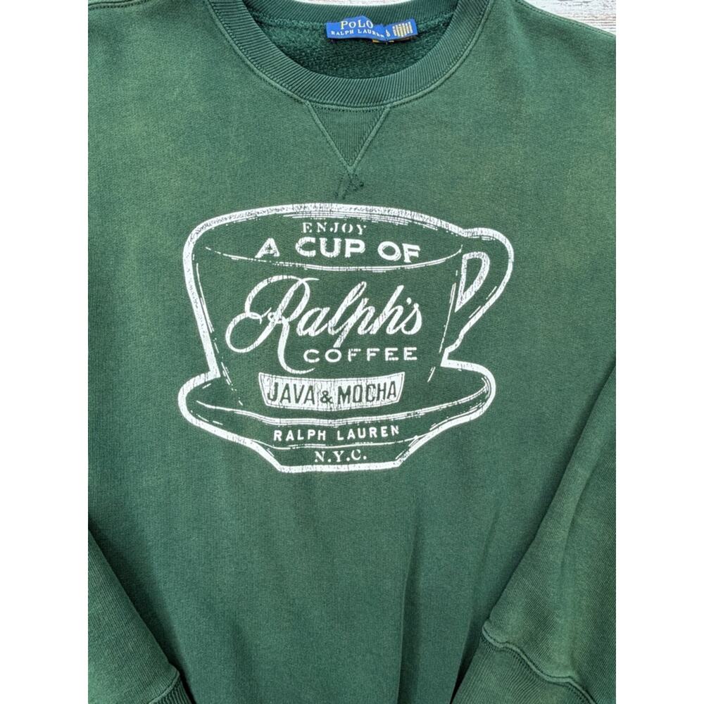 Polo Ralph Lauren Ralph’s Coffee Sweatshirt Green GUC sz L SOUGHT AFTER - Picture 5 of 9